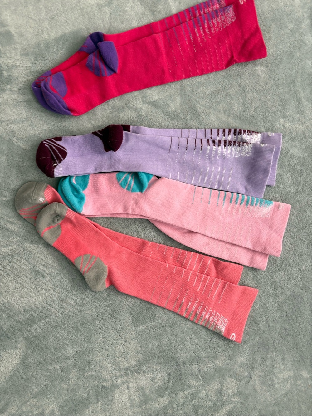 Colorful Athletic Knee-High Socks Set - Pink, Lavender, Coral, Fuchsia